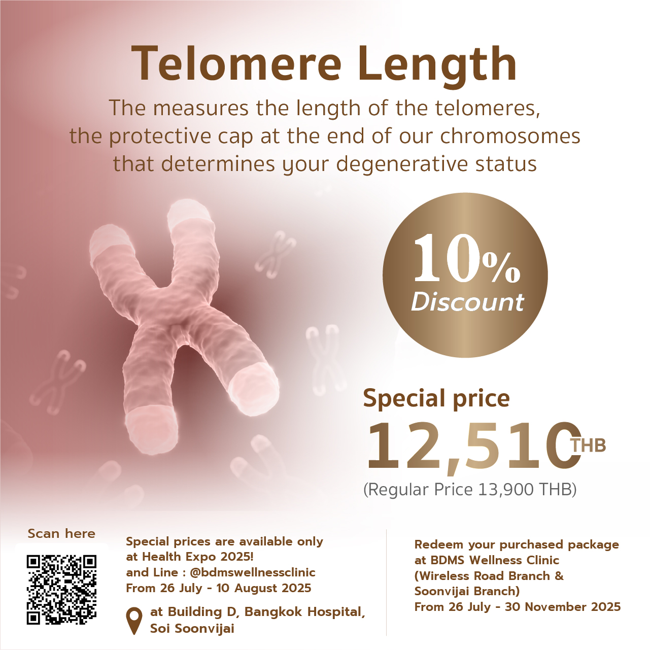 การตรวจ Telomere Length วัดความยาว DNA ประเมินอายุเซลล์ตามชีวภาพ ราคา 12,510 บาท